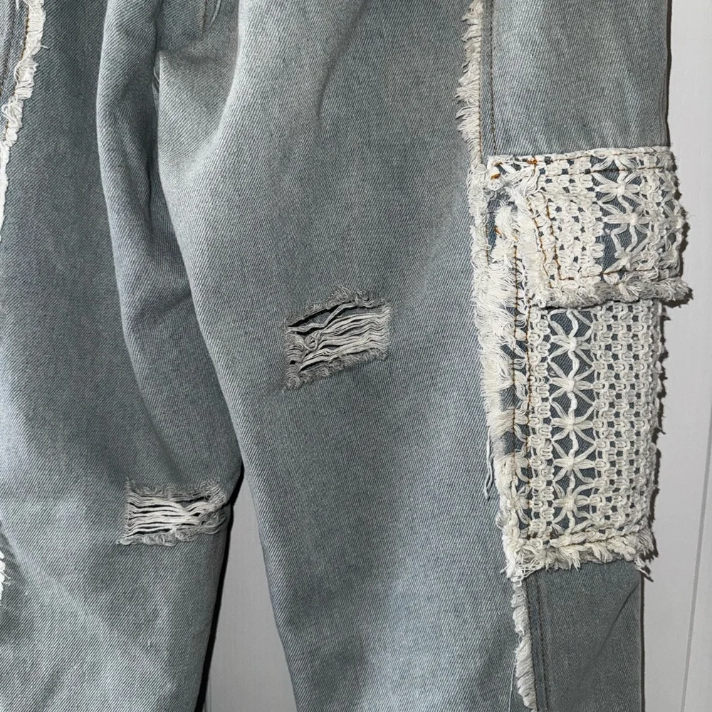 POL Women's Light Blue Jeans with Lace crochet Detail Rebel Joggers Sz S - Picture 7 of 11